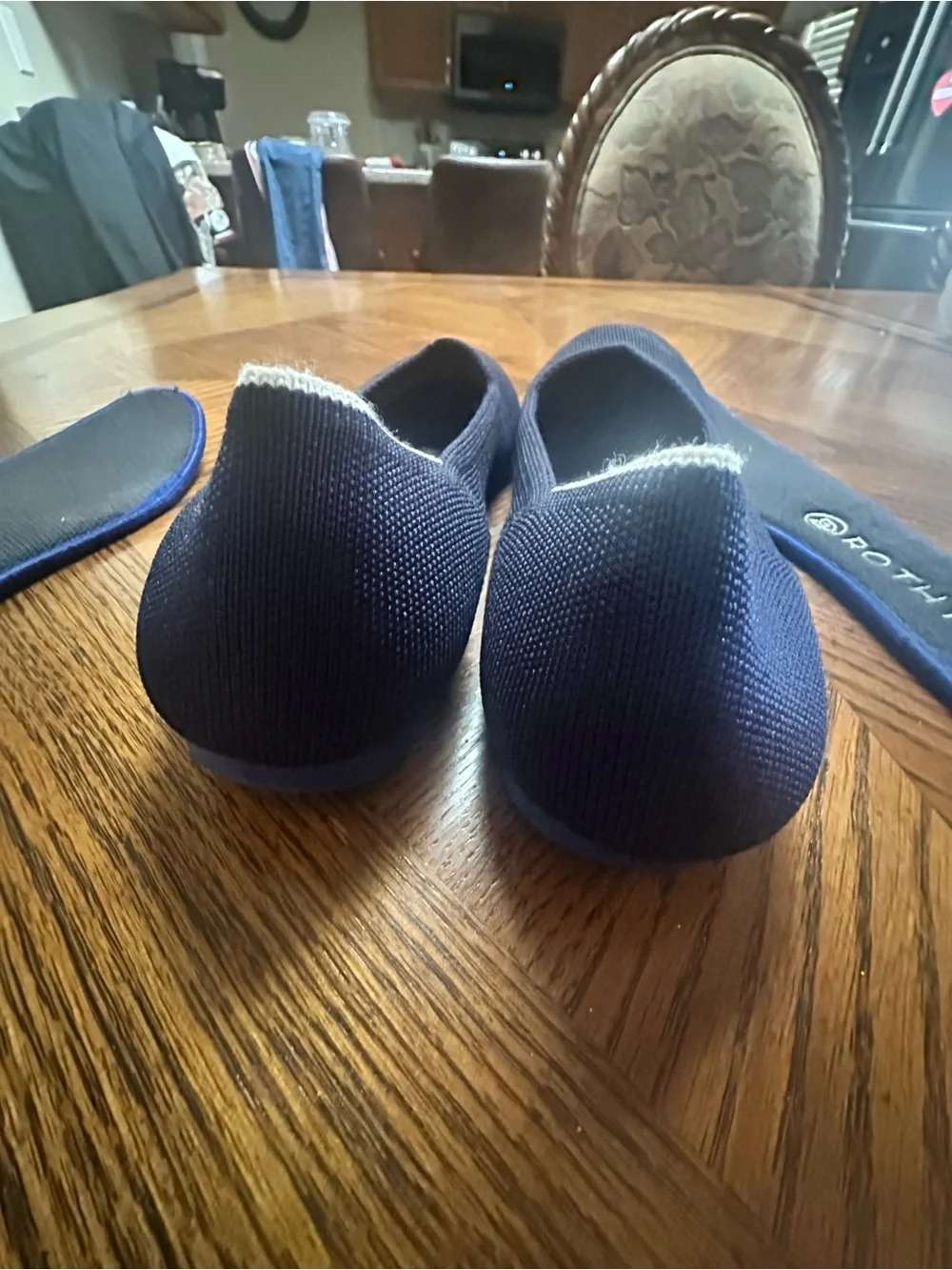 Rothy's Navy Knit Ballet Flats Round Toe with Silver Trim
